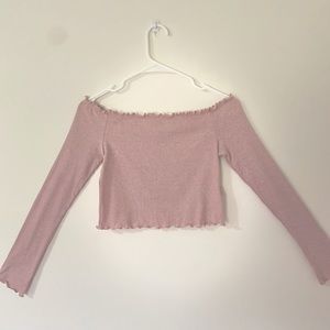 Light Pink Off The Shoulder Long Sleeved Shirt